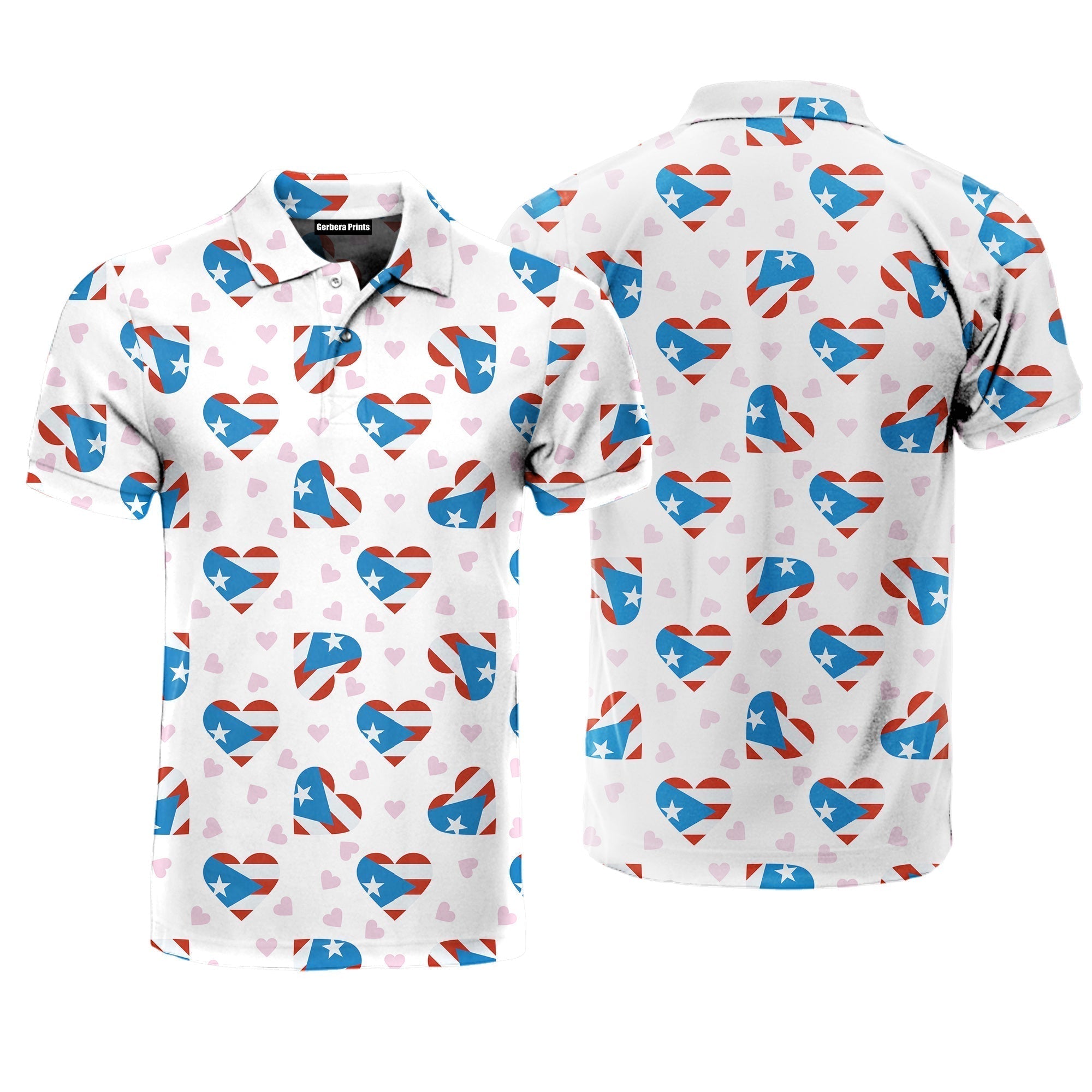 Puerto Rico Heart Flag Independence Day Polo Shirt For Men
