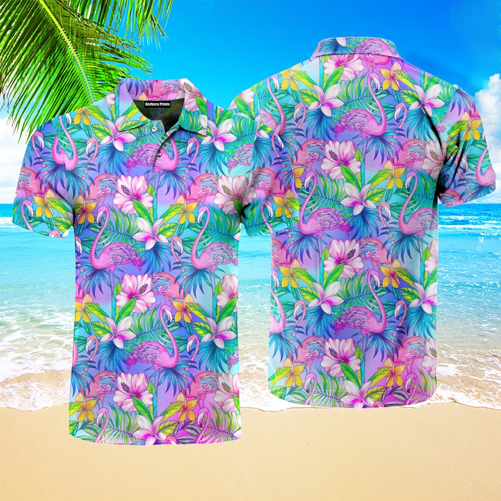 Pink Flamingo Tropical Polo Shirt For Men