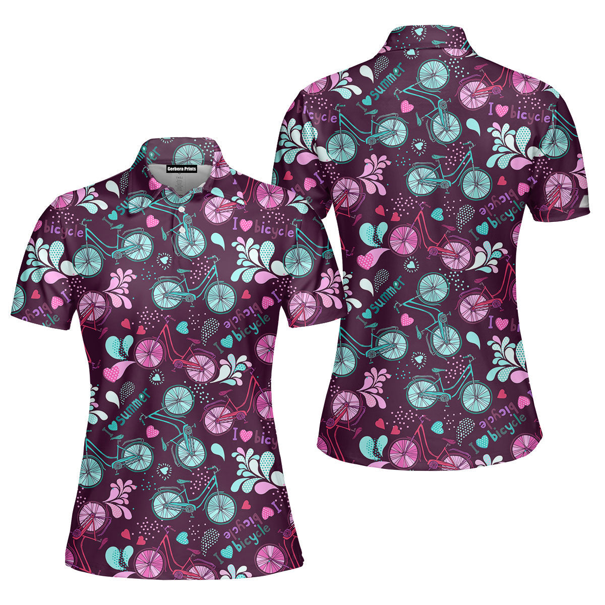 I Love Bicycle Summer Bike Colorful Polo Shirt For Women