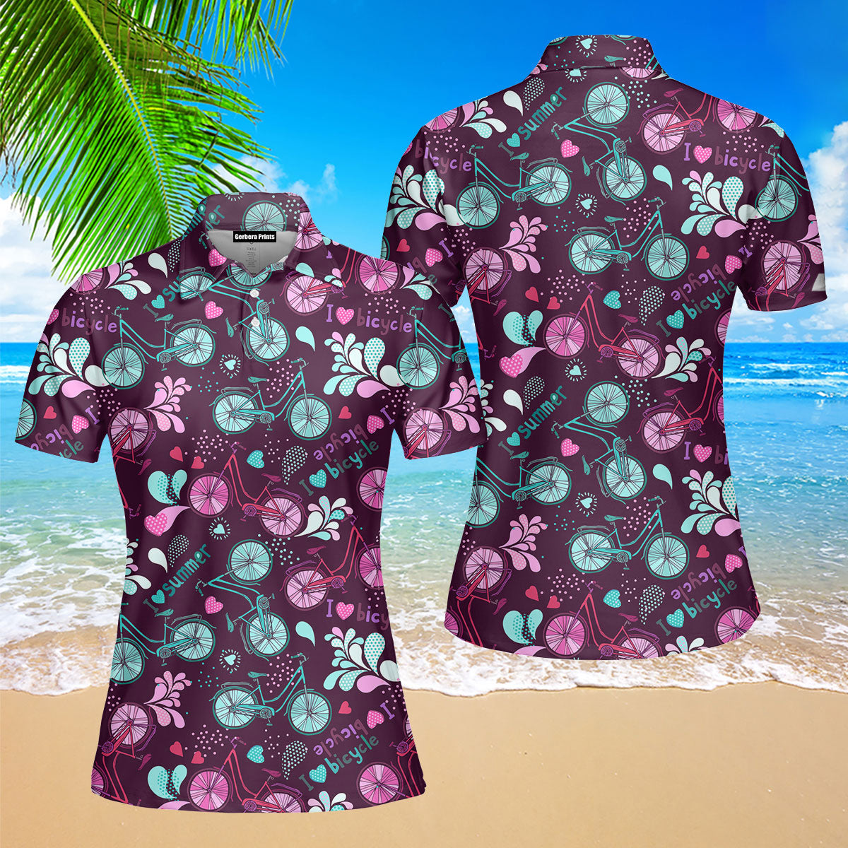 I Love Bicycle Summer Bike Colorful Polo Shirt For Women