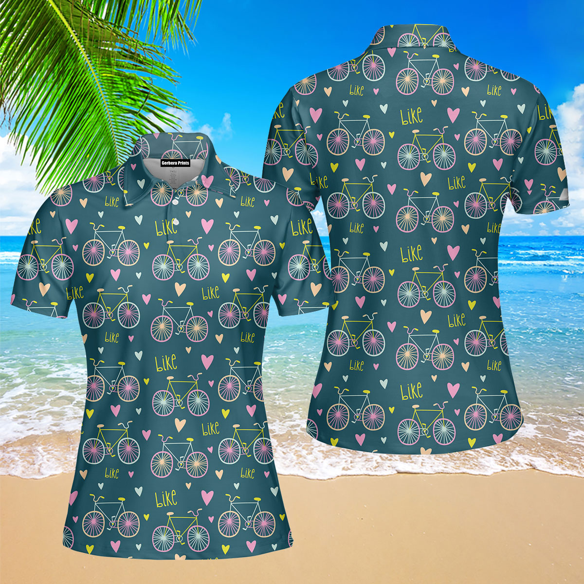 Bikes And Hearts Cute Bicycles Polo Shirt For Women