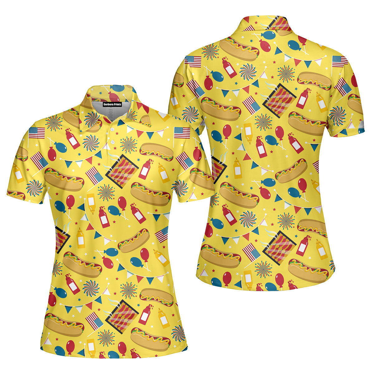 4th Of July Outfit Hot Dog Day Polo Shirt For Women
