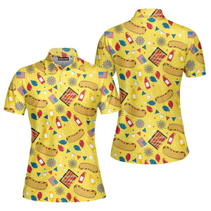 4th Of July Outfit Hot Dog Day Polo Shirt For Women
