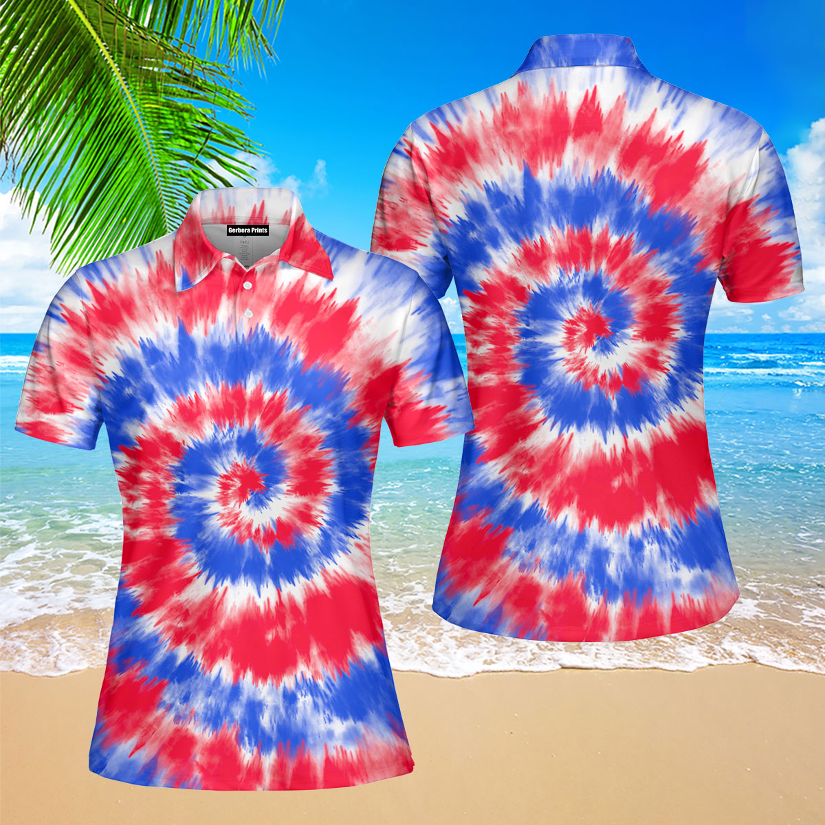 Independence Day 4th Of July Tie Dye American Flag Polo Shirt For Women