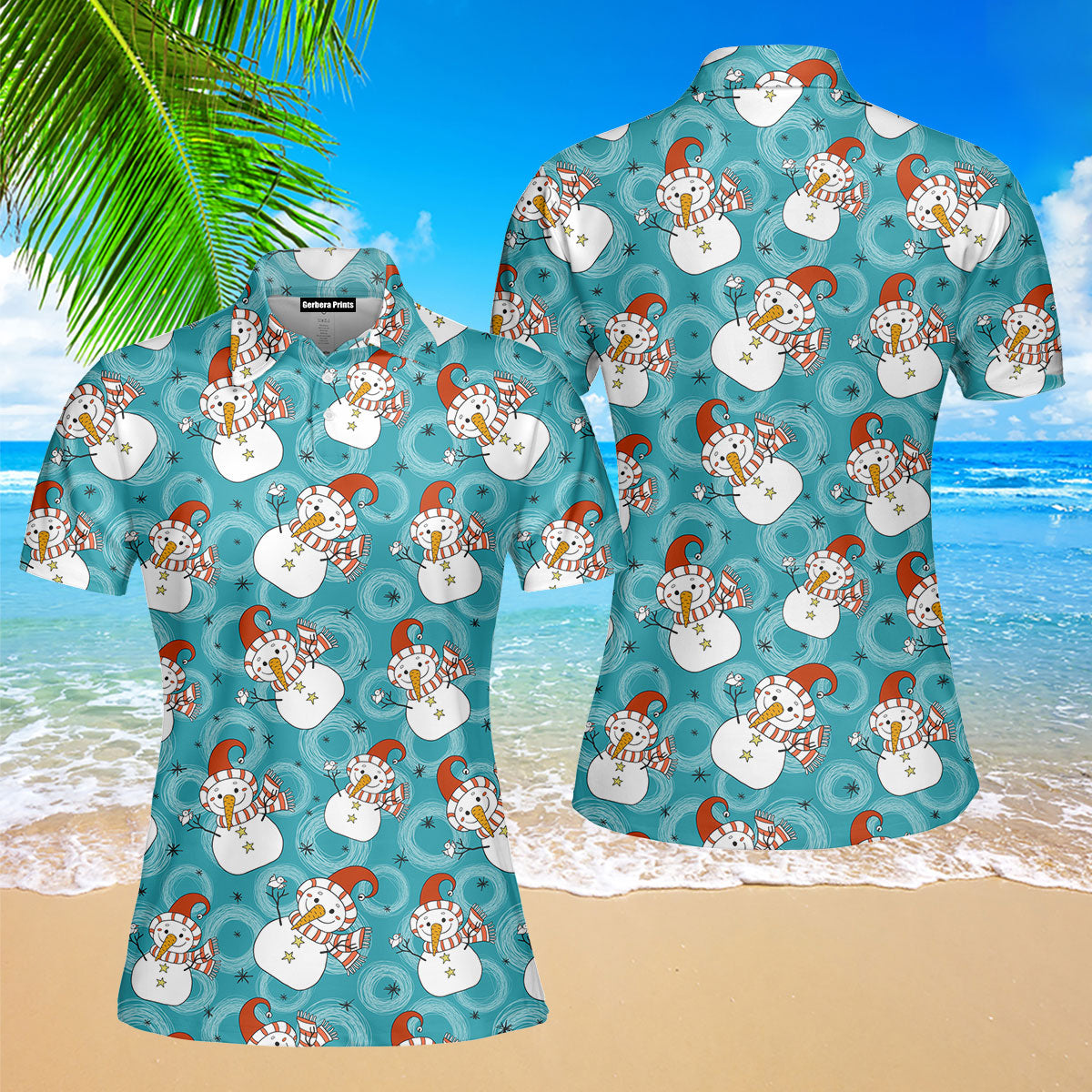 Funny Snowman Dacing In Blue Polo Shirt For Women