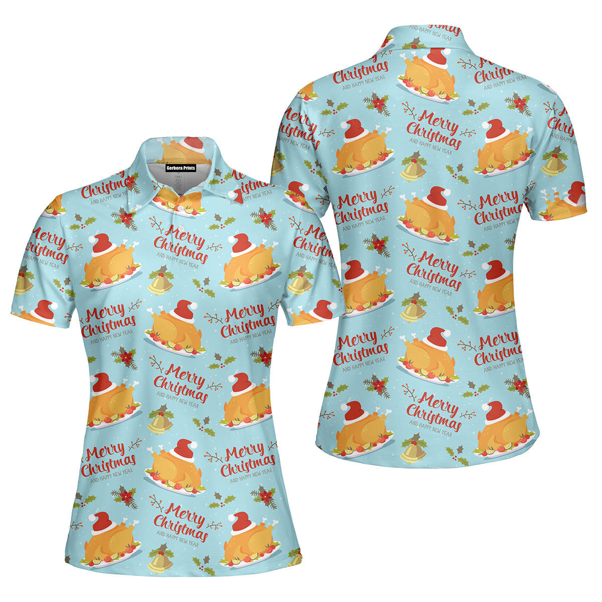Merry Christmas Turkey Santa Polo Shirt For Women