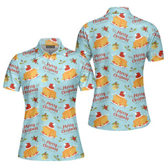 Merry Christmas Turkey Santa Polo Shirt For Women