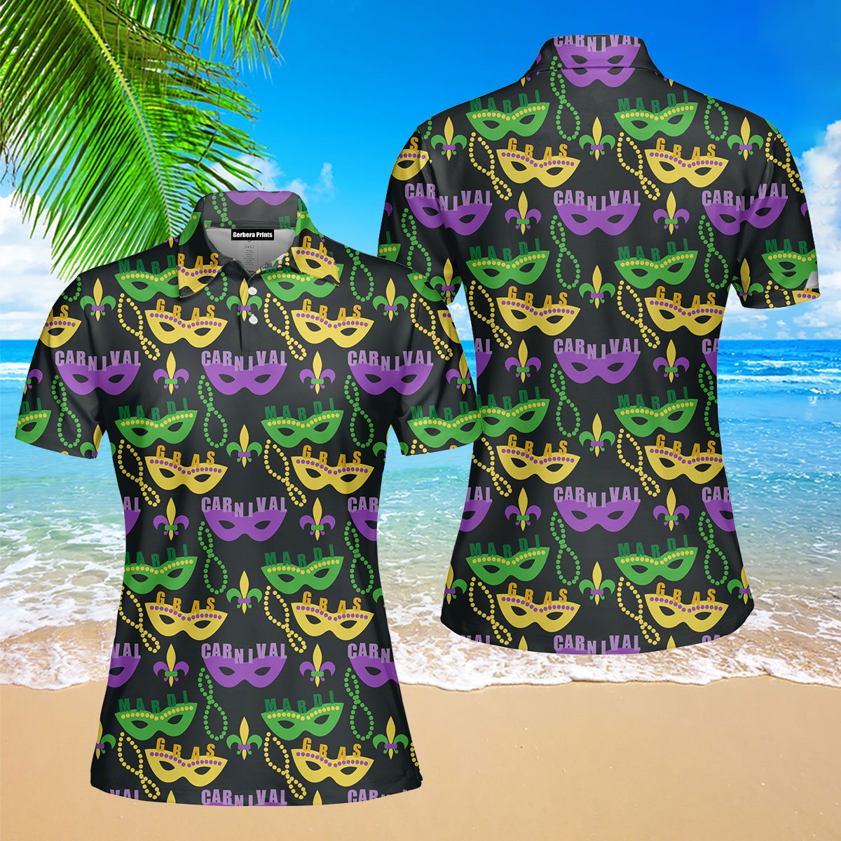 Colorful Mardi Gras Masks Polo Shirt For Women