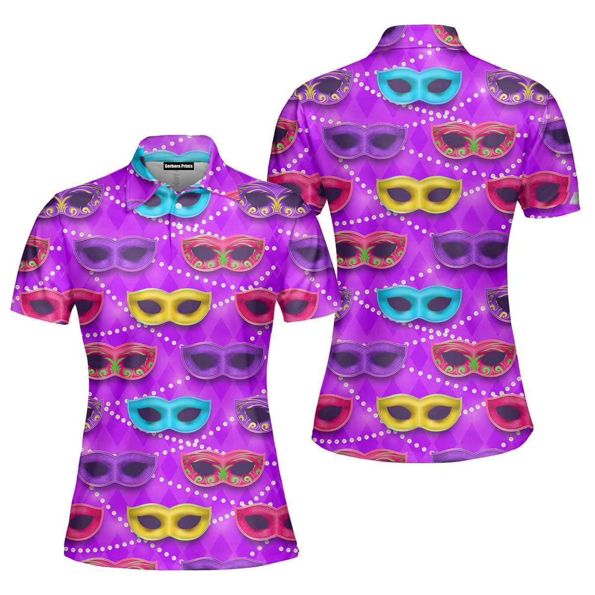 Mari Gras Venetian Carnival Mask Polo Shirt For Women
