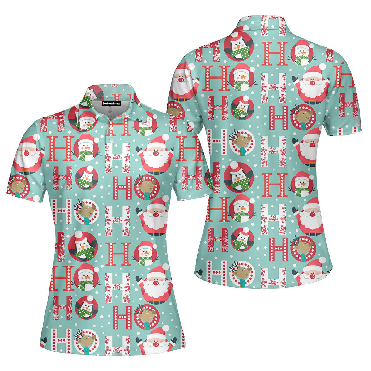 Ho Ho Ho Christmas Santa With Deer And Penguin Polo Shirt For Women