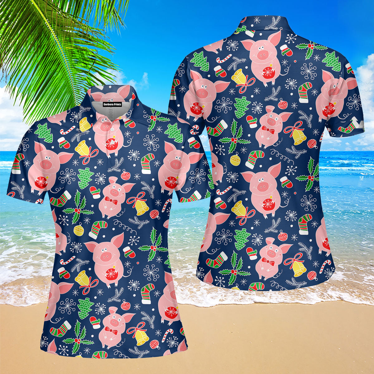 Merry Pigmas Christmas Polo Shirt For Women