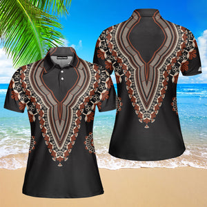 Africa Dashiki Red Gold Flower Polo Shirt For Women