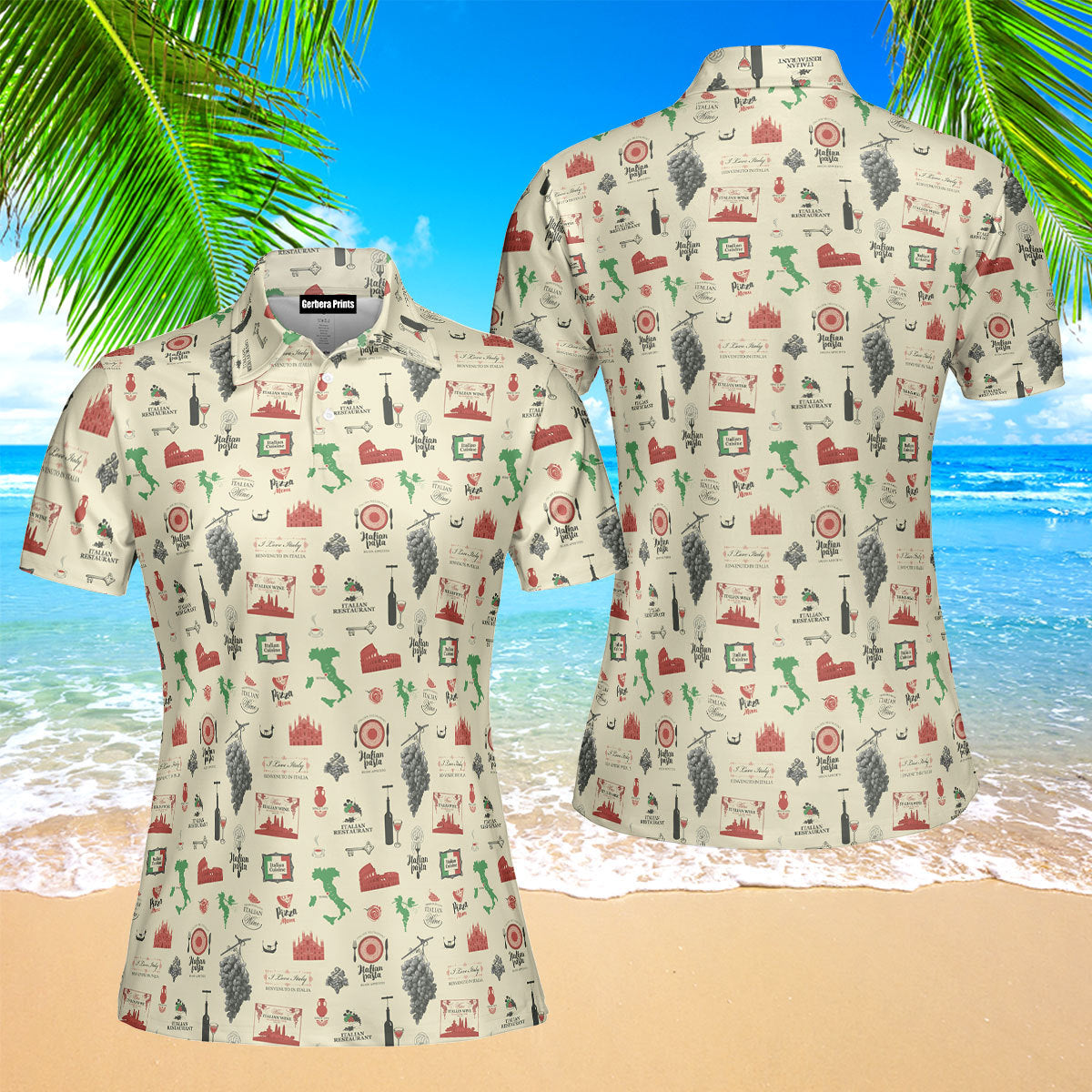 Italian Symbols Italian Cuisine In Retro Style Polo Shirt For Women 