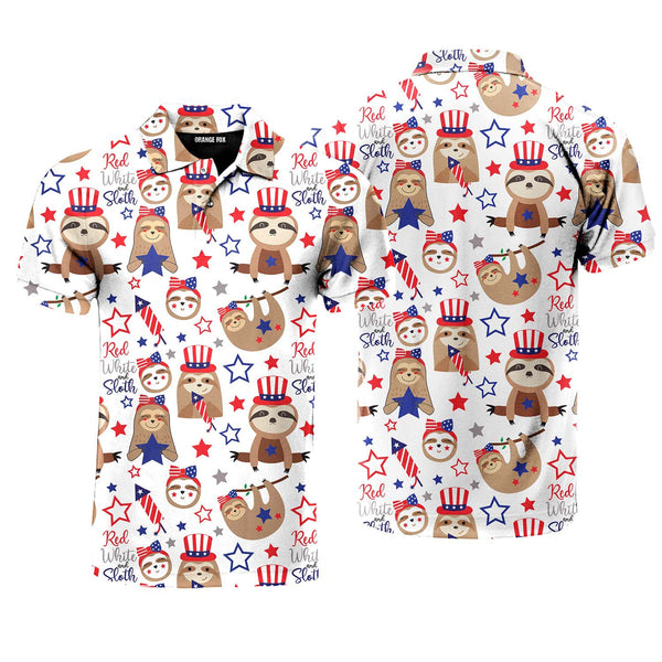 Patriotic Sloth Bears For Independence Day 4th Of July Polo Shirt For Men