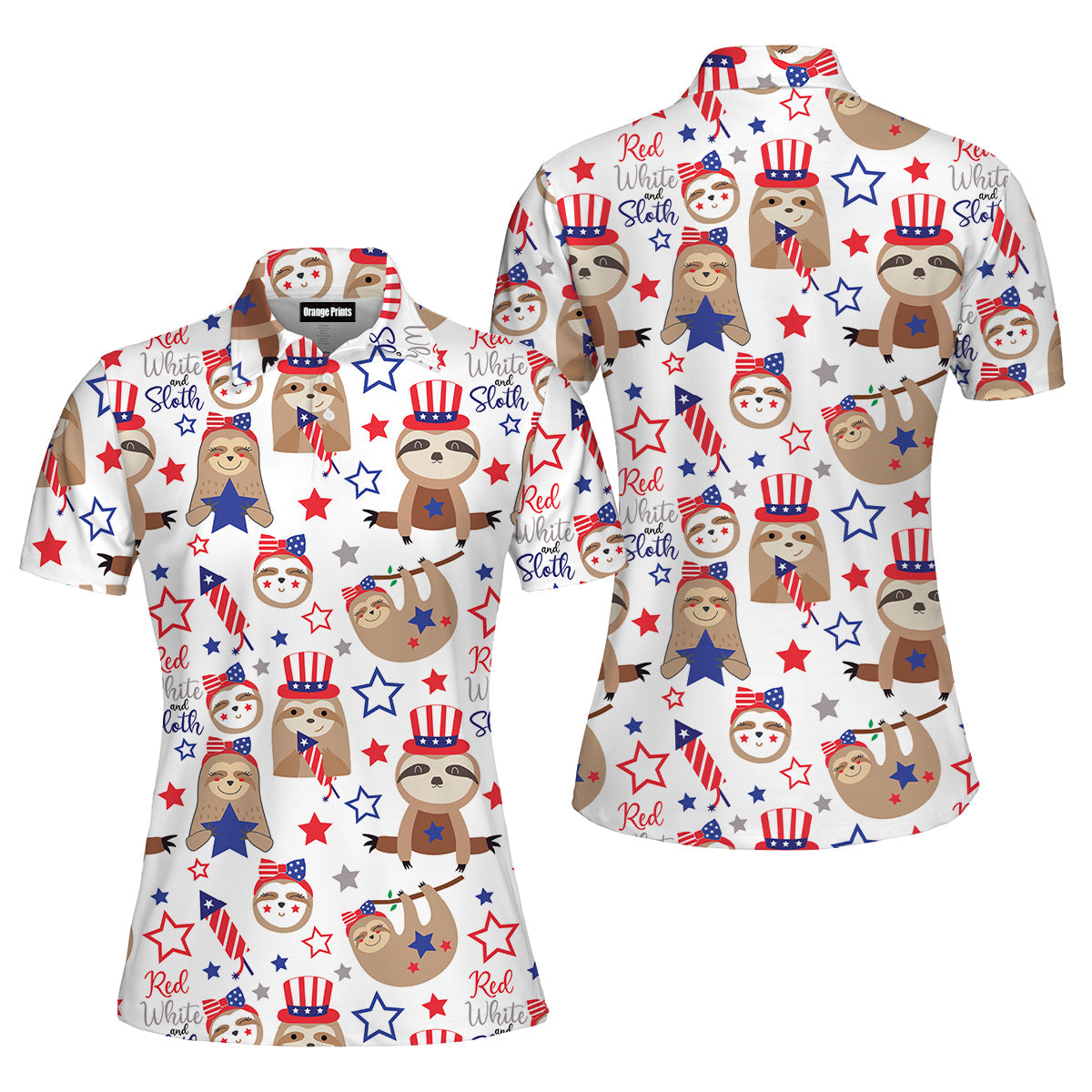 Patriotic Sloth Bears For Independence Day 4th Of July Polo Shirt For Women