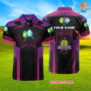 Pickleball Black And Purple Pickleball Paddles Custom Name Polo Shirt For Men & Women
