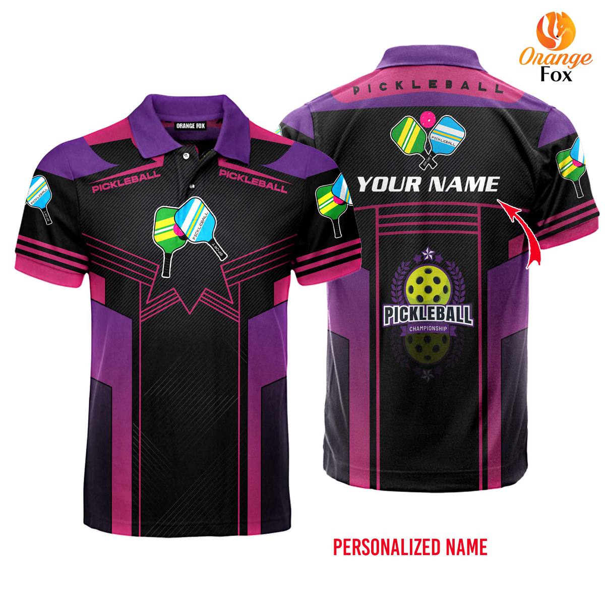 Pickleball Black And Purple Pickleball Paddles Custom Name Polo Shirt For Men & Women