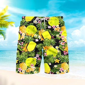 Pickleball Tropical Floral Pattern Beach Shorts For Men