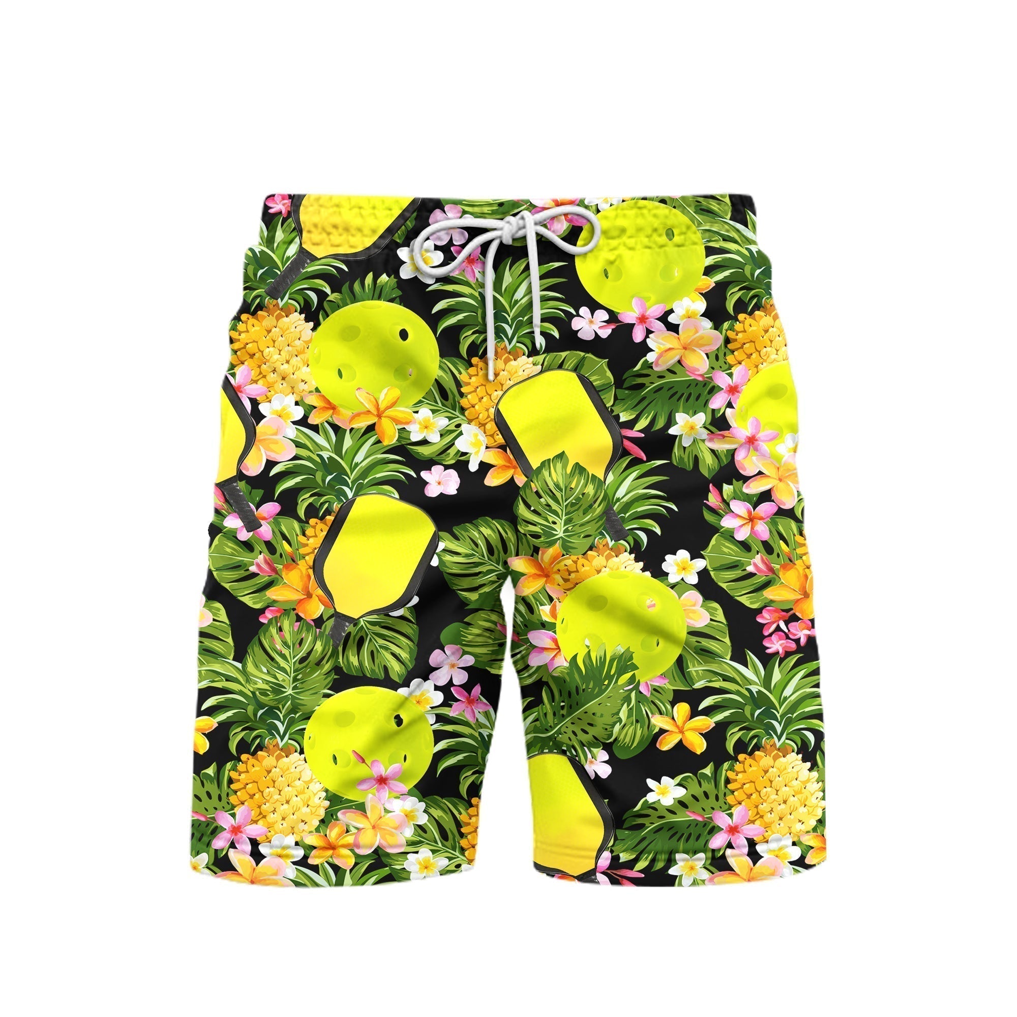 Pickleball Tropical Floral Pattern Beach Shorts For Men