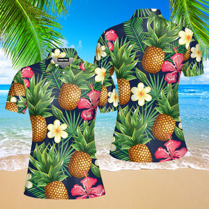 Pineapple Tropical Pattern Polo Shirt For Women