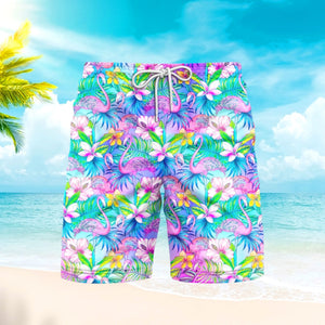 Pink Flamingo Tropical Beach Shorts For Men