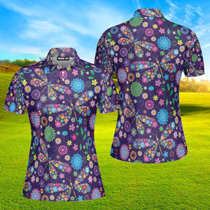 Purple Dragonfly And Flowers Polo Shirt For Women
