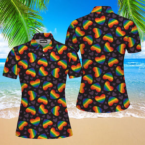 Rainbow Heart LGBT Polo Shirt For Women
