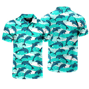 Realistic Dolphins In The Sea Polo Shirt For Men