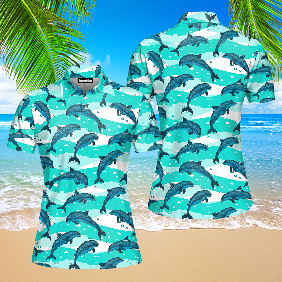 Realistic Dolphins In The Sea Polo Shirt For Women
