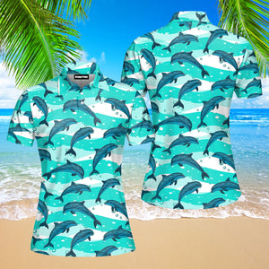 Realistic Dolphins In The Sea Polo Shirt For Women