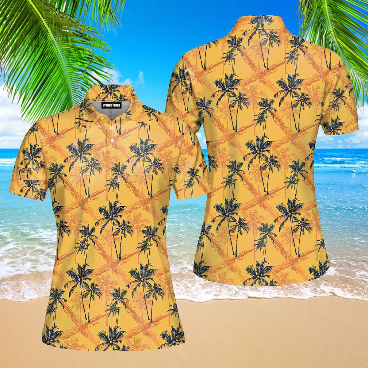 Retro Tropical Palm Tree Polo Shirt For Women