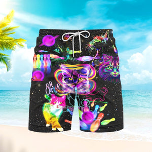 Rolling With My Homies Cats Bowling Rainbow Beach Shorts For Men
