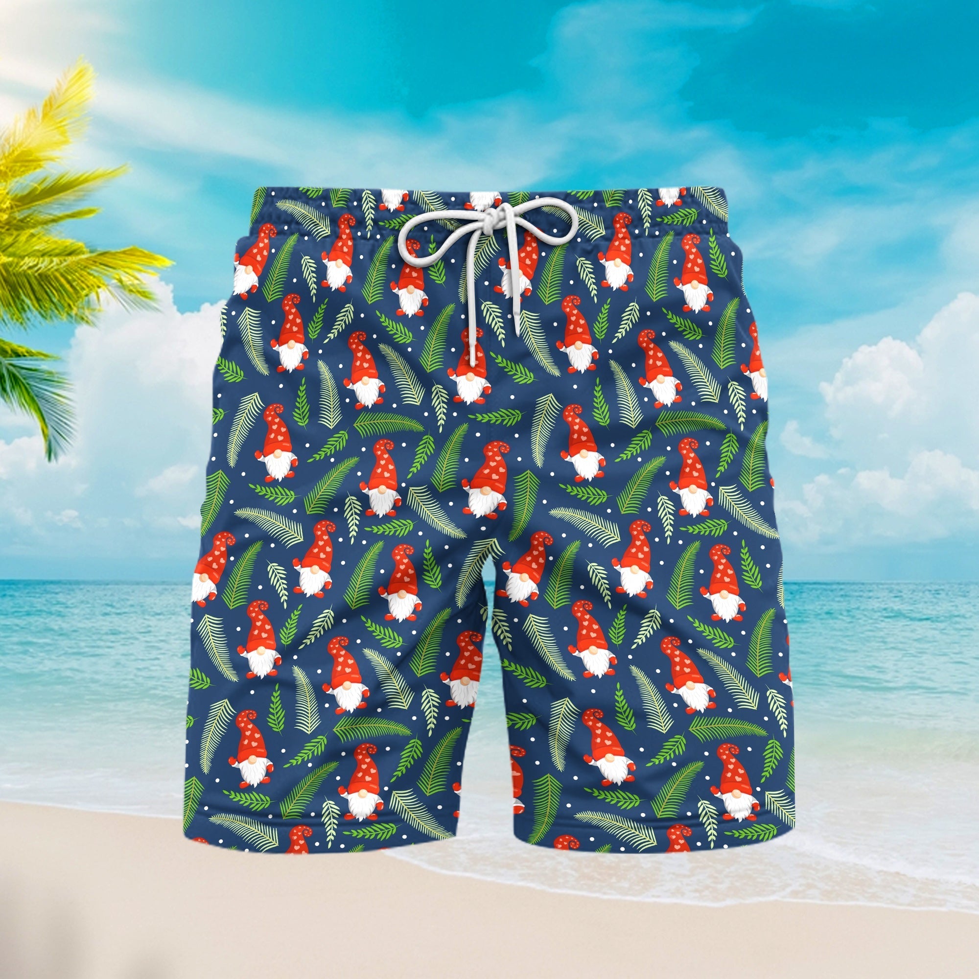 Merry Christmas And With Gnomes Beach Shorts For Men