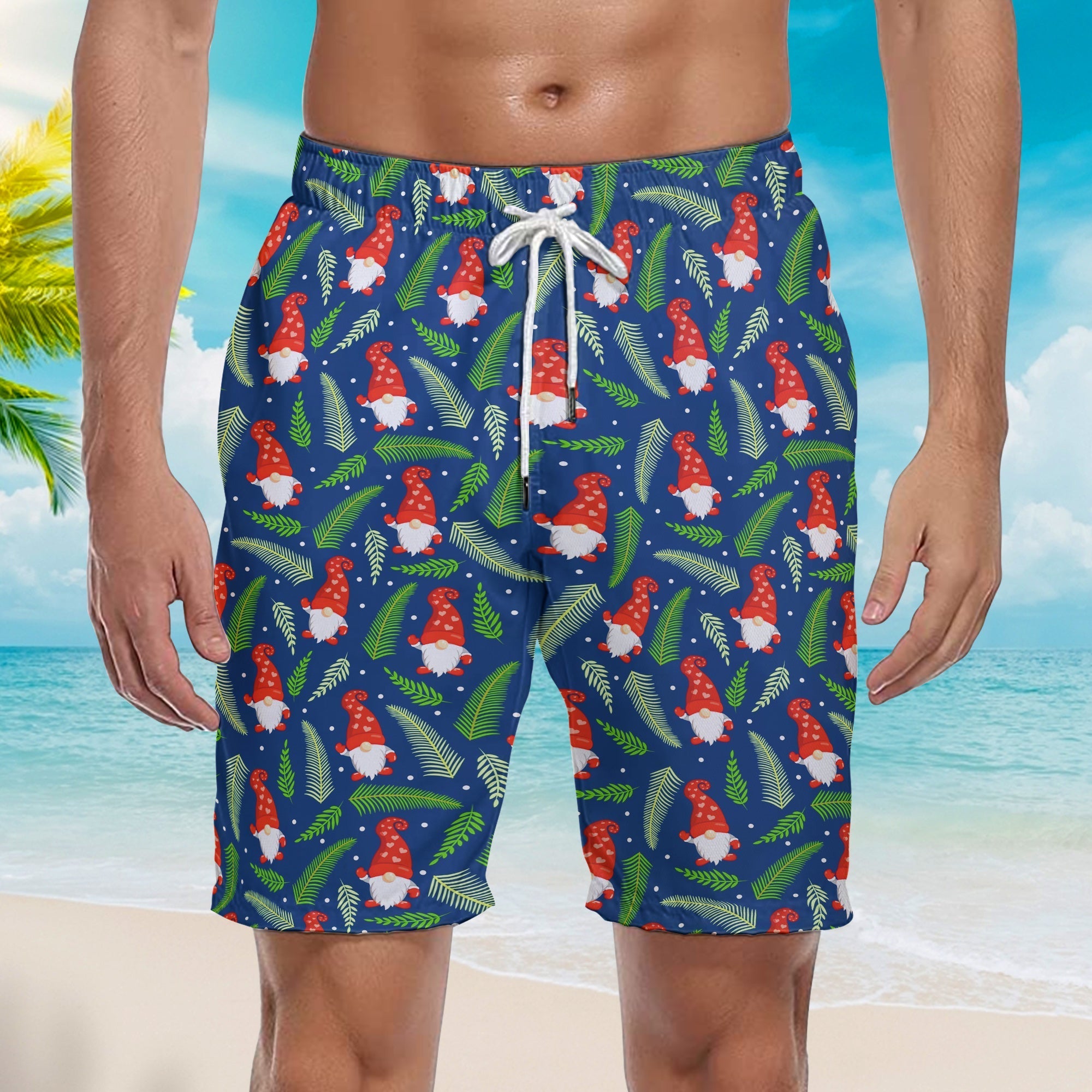 Merry Christmas And With Gnomes Beach Shorts For Men