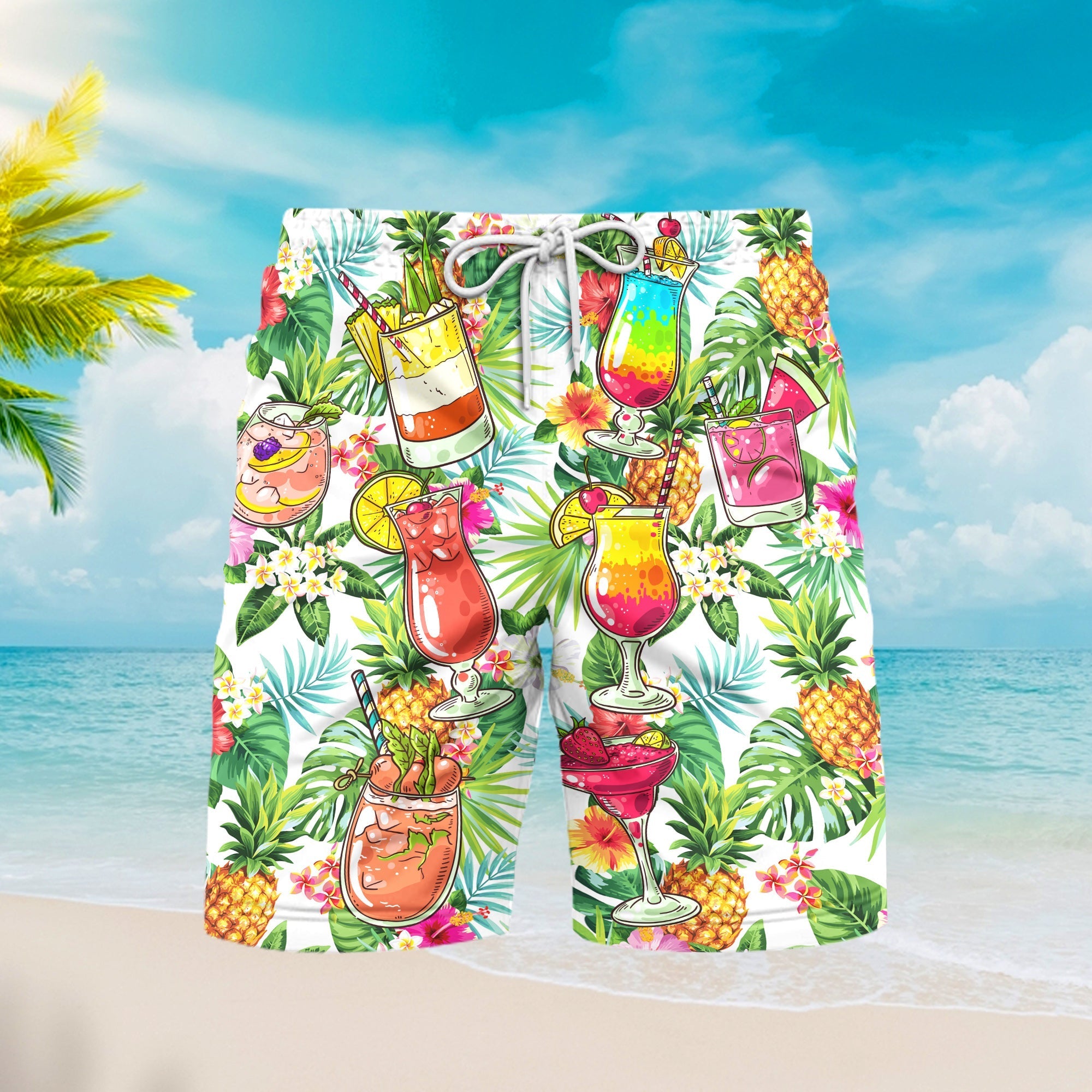 Cocktail And Fruit Hello Summer Beach Shorts For Men