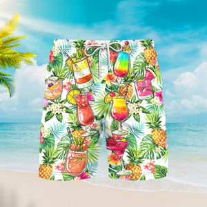 Cocktail And Fruit Hello Summer Beach Shorts For Men