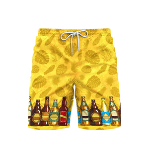 Oktoberfest Set Beer Tropical Leaves Pattern Yellow Beach Shorts For Men