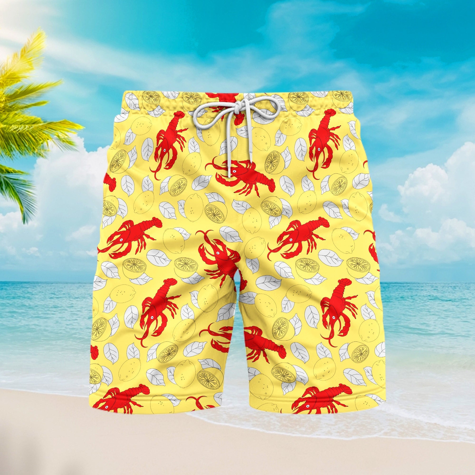 Yellow Crawfish Lemon Beach Shorts For Men