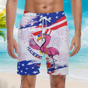 Independence Day 4th of July Flamingo Flamerican Beach Shorts For Men
