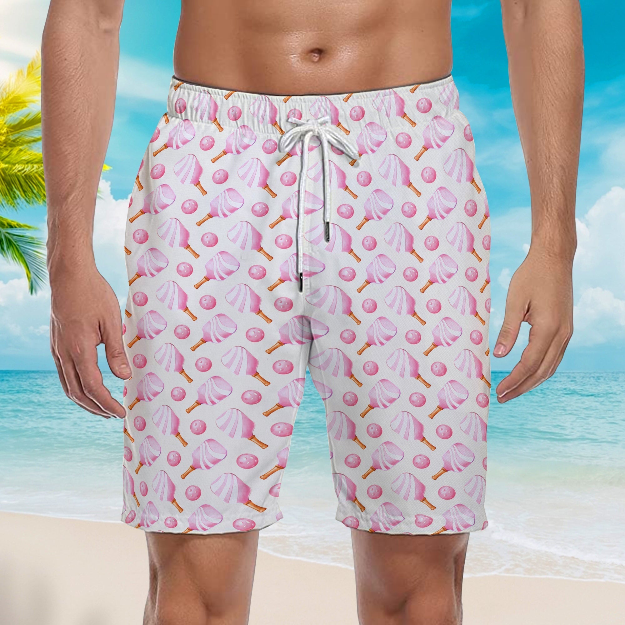 Pink Pickleball Paddles Beach Shorts For Men