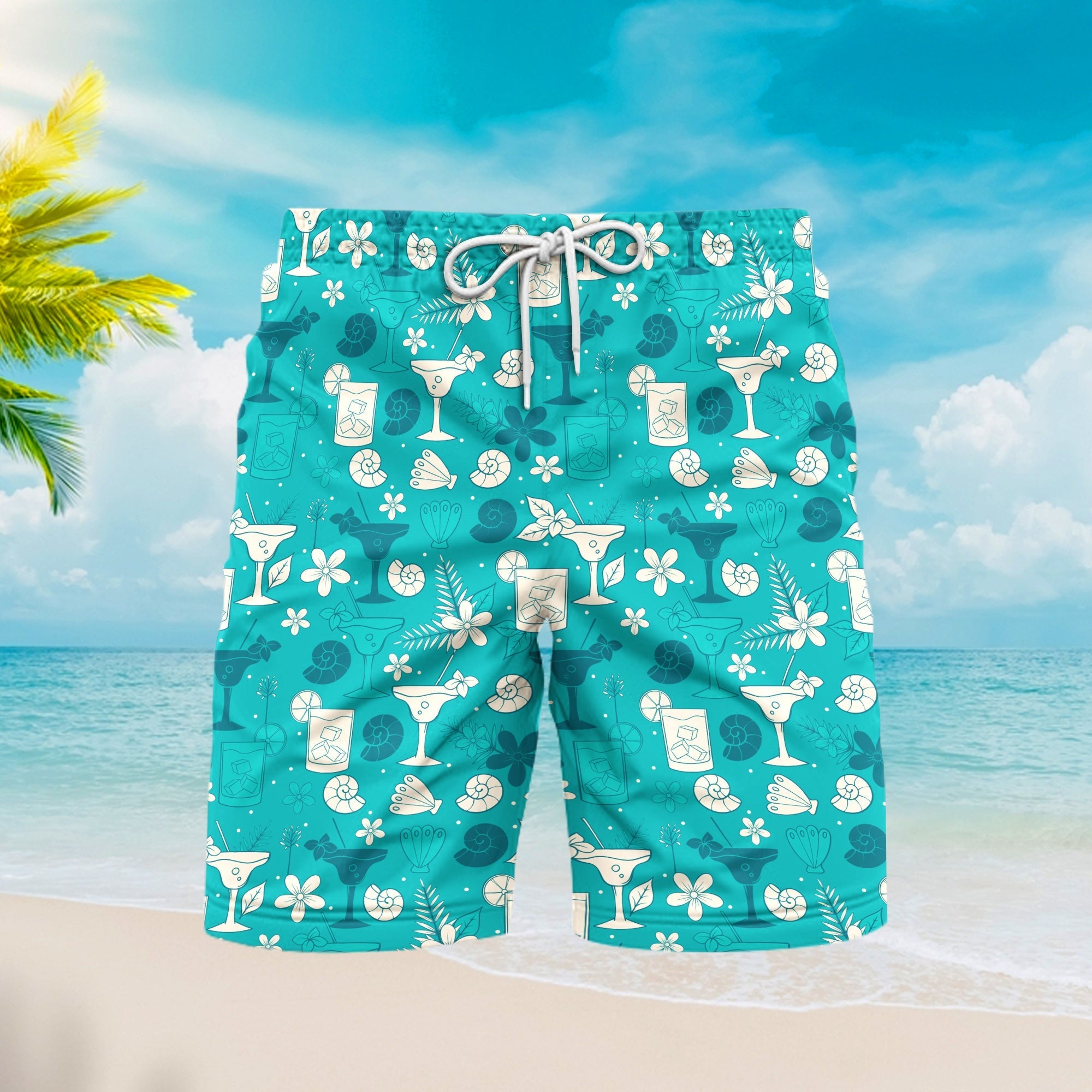 Tropical Blue Cocktails Margarita Beach Shorts For Men