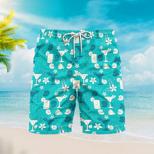Tropical Blue Cocktails Margarita Beach Shorts For Men