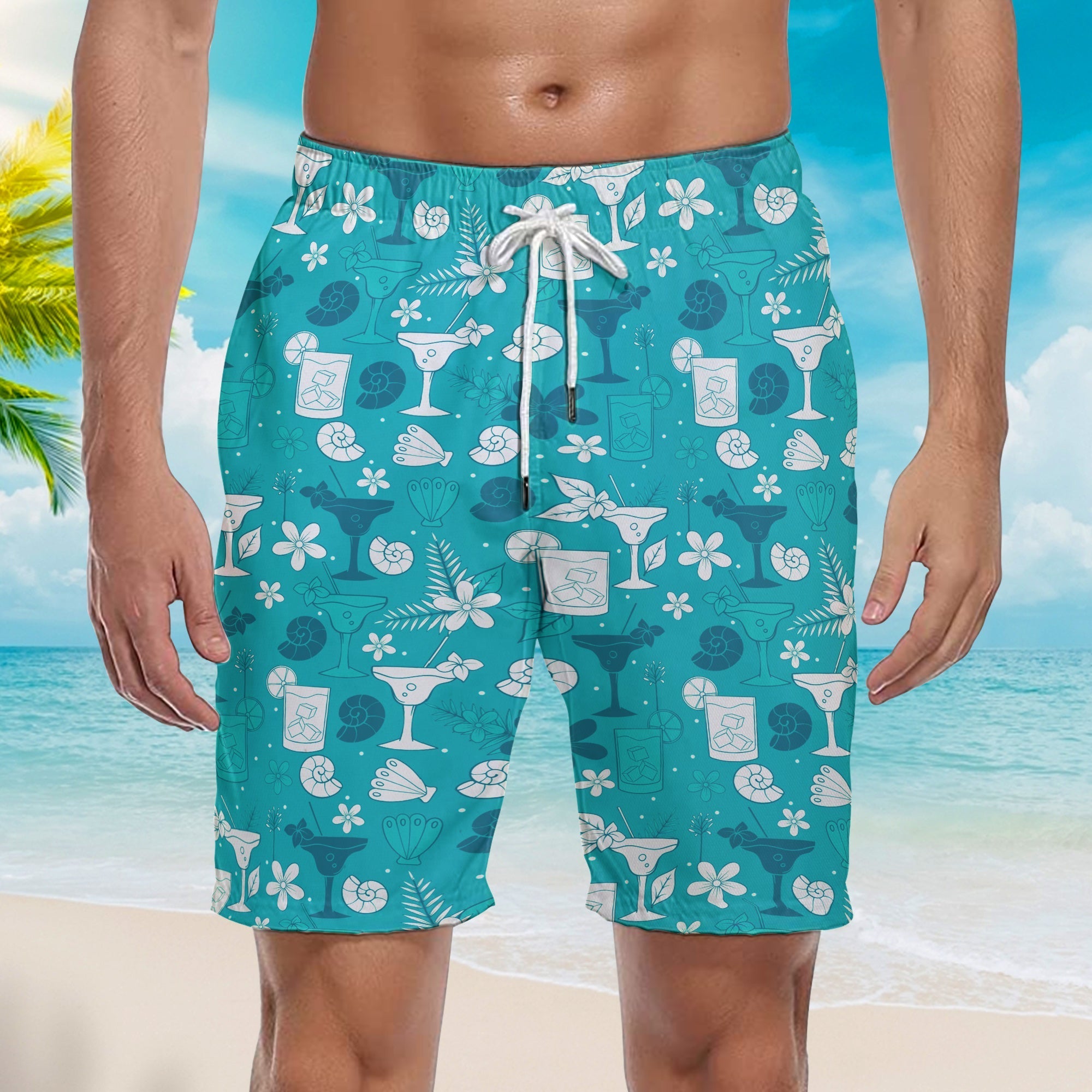 Tropical Blue Cocktails Margarita Beach Shorts For Men