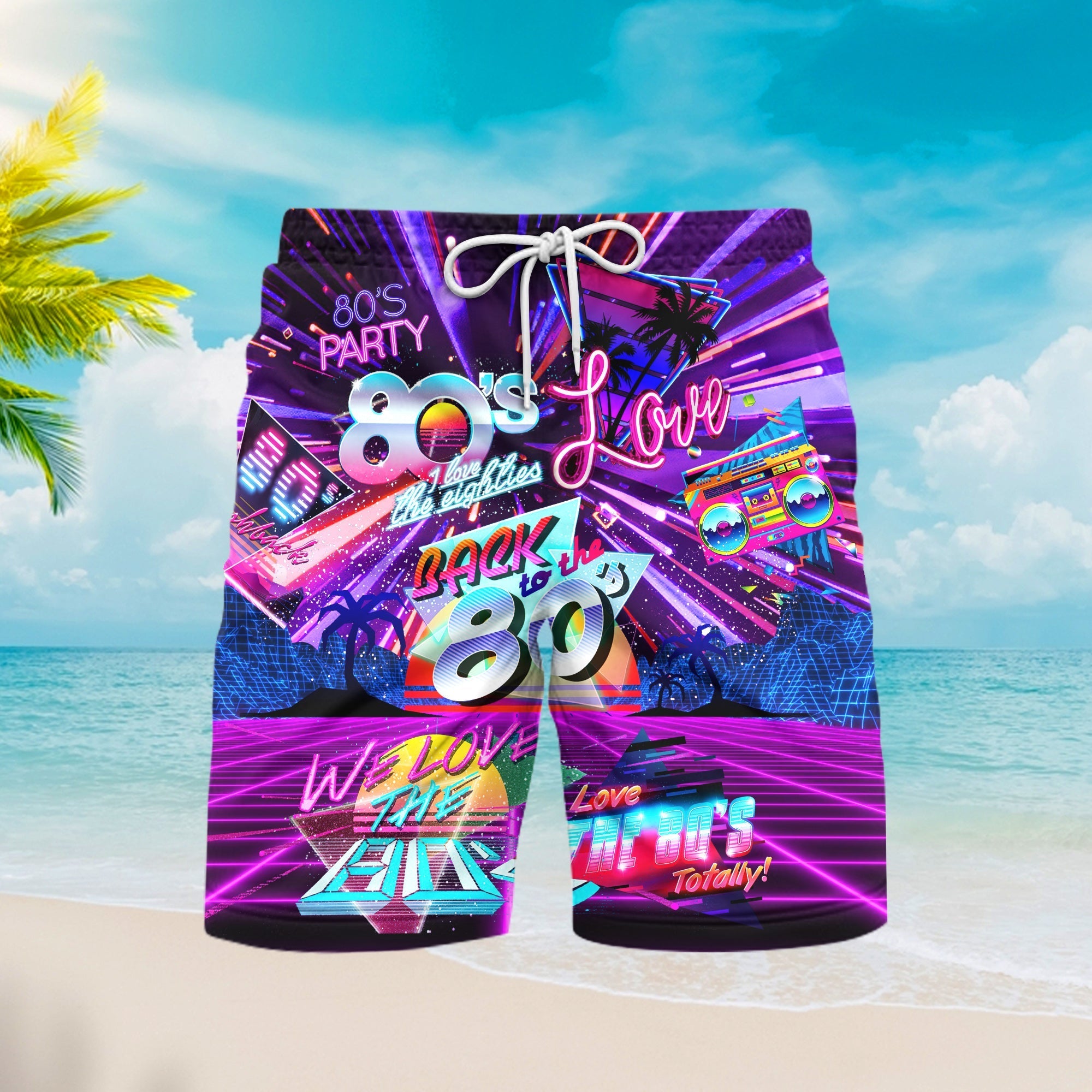 Back To The 80s Music Party Beach Shorts For Men