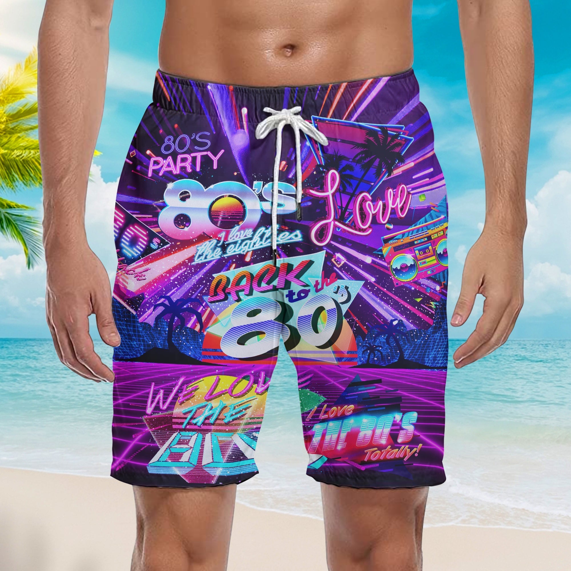 Back To The 80s Music Party Beach Shorts For Men