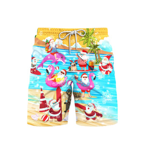 Merry Santa Surfing Dolphin On Christmas Beach Shorts For Men