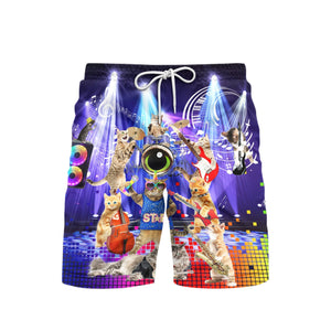 Cat Play Guitar Rocker Music Style Beach Shorts For Men