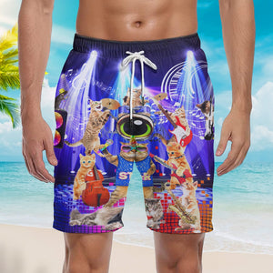Cat Play Guitar Rocker Music Style Beach Shorts For Men