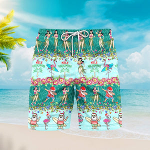 Santa Mele Kalikimaka Christmas Flamingo Beach Shorts For Men