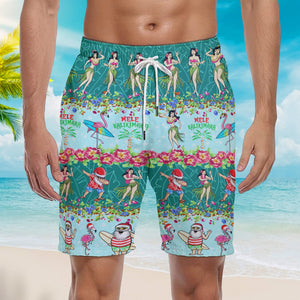 Santa Mele Kalikimaka Christmas Flamingo Beach Shorts For Men